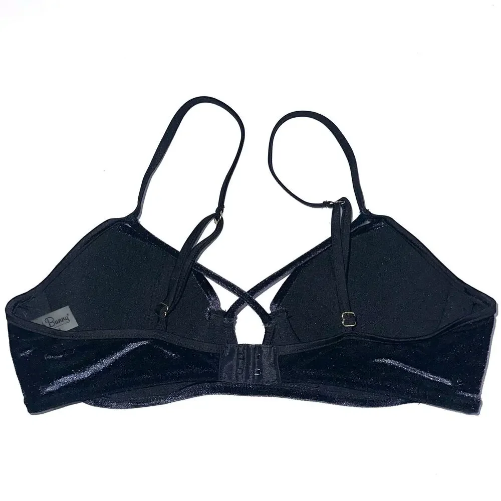 Beach Bunny Black Dylan Velvet Strappy Underwire Bikini Top Size M